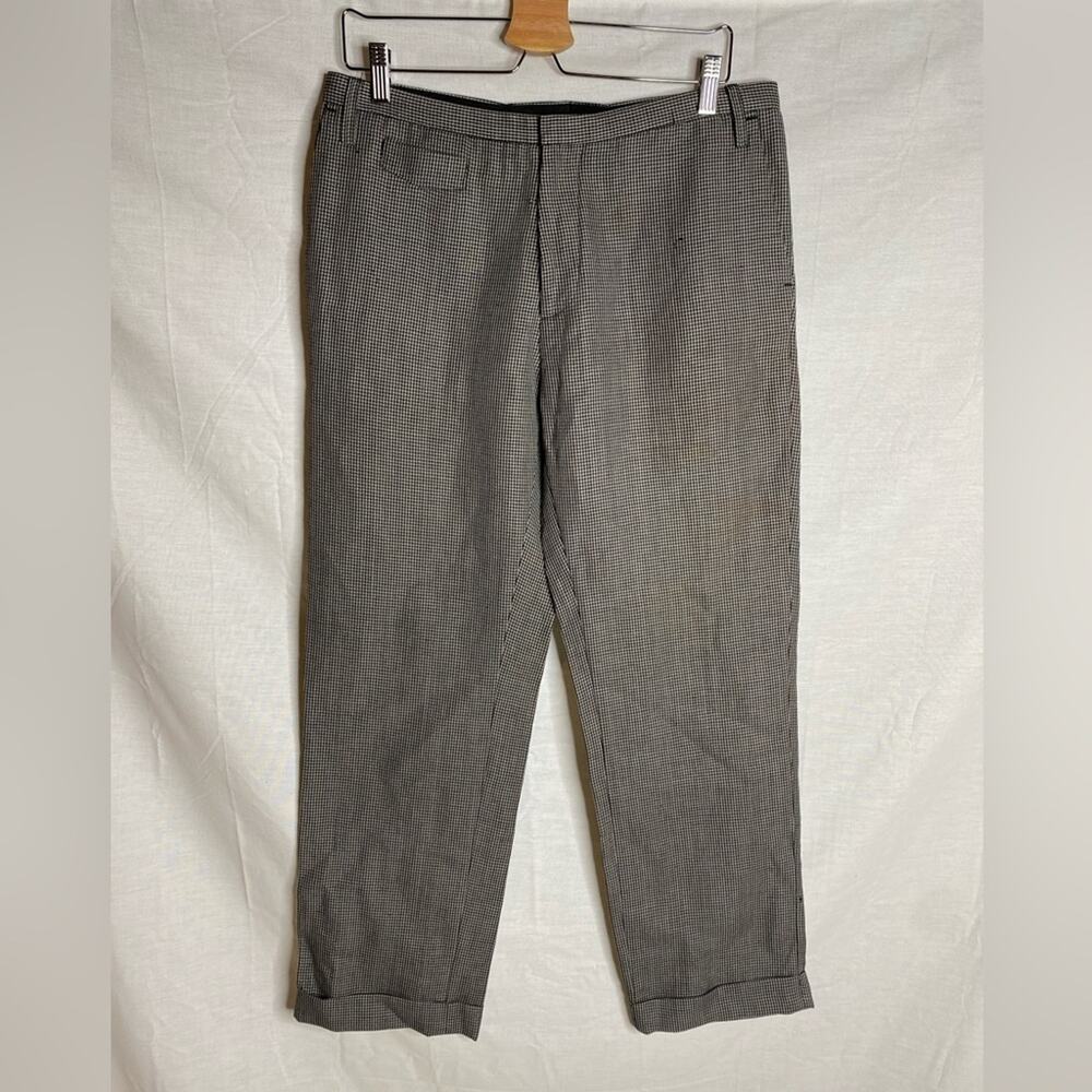 All Saints Women’s puppy tooth wool linen blend trousers 34 cuffed suit pants